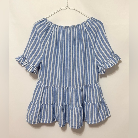 BEACH LUNCH LOUNGE Akia Linen-Blend Striped Top Ruffles Tiered Size S/P - Picture 8 of 9
